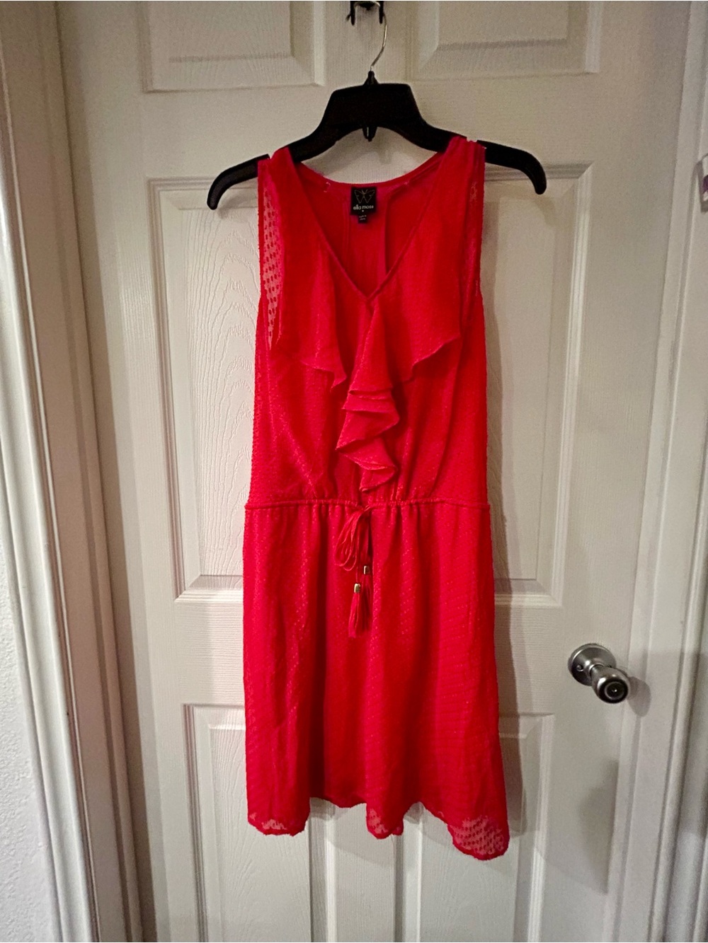 Ella Moss Vibrant Red Sleeveless Chiffon Drawstring Dress with Slip